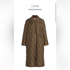Ganni ripstop quilted coat in teak size 32 (0)